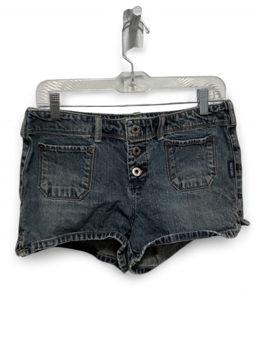 Y2K Silver Denim Button-Front Blue Shorts